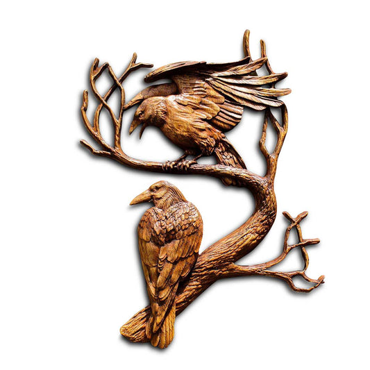 Art Mural Viking Hugin et Munin bois
