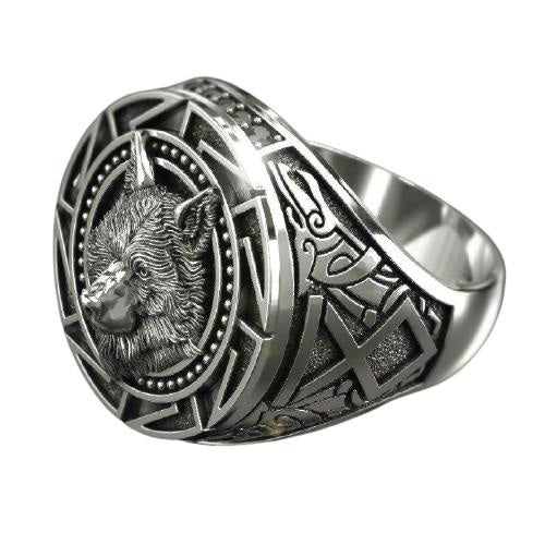 Bague Viking Loup Argent cote