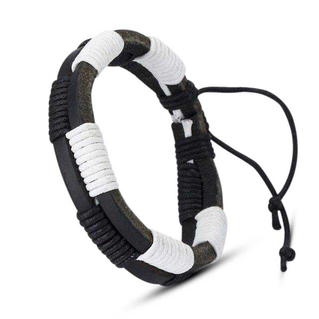 Bracelet Viking Cuir tressé noir et blanc