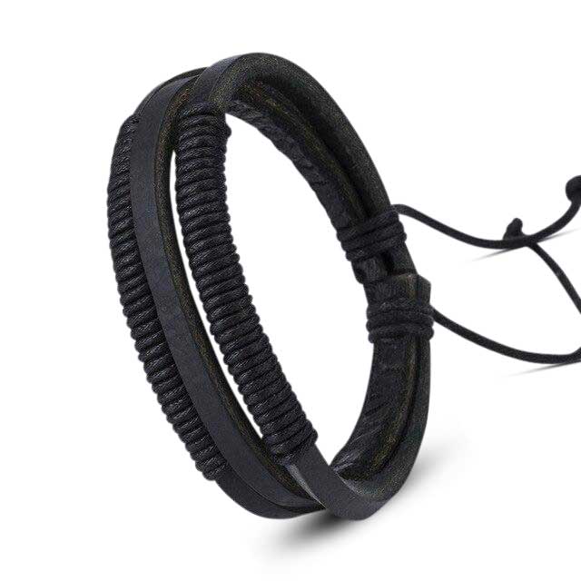 Bracelet Viking Cuir tressé noir renforcé