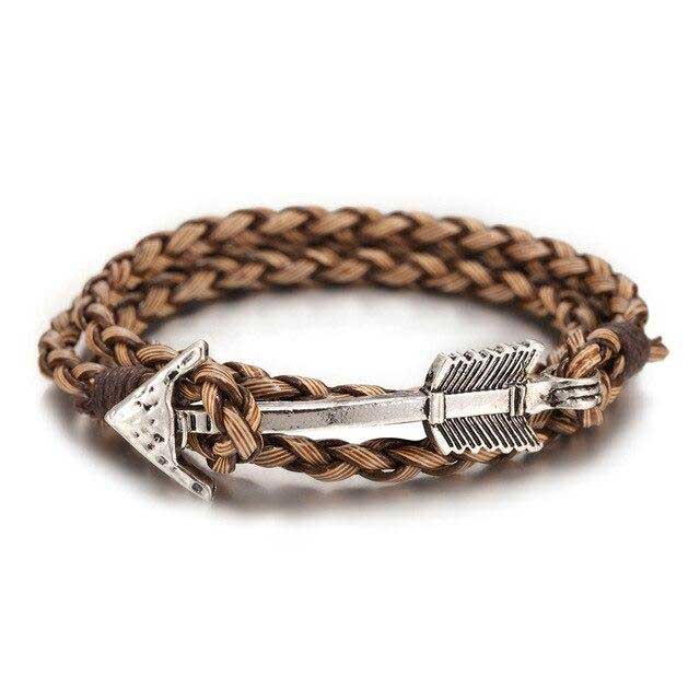 Bracelet Viking cuir et flèche argent et beige