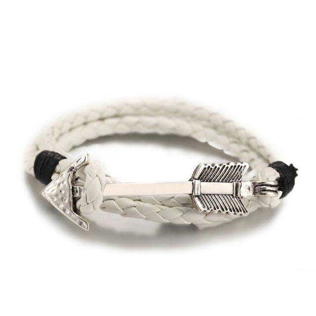 Bracelet Viking cuir et flèche argent et blanc