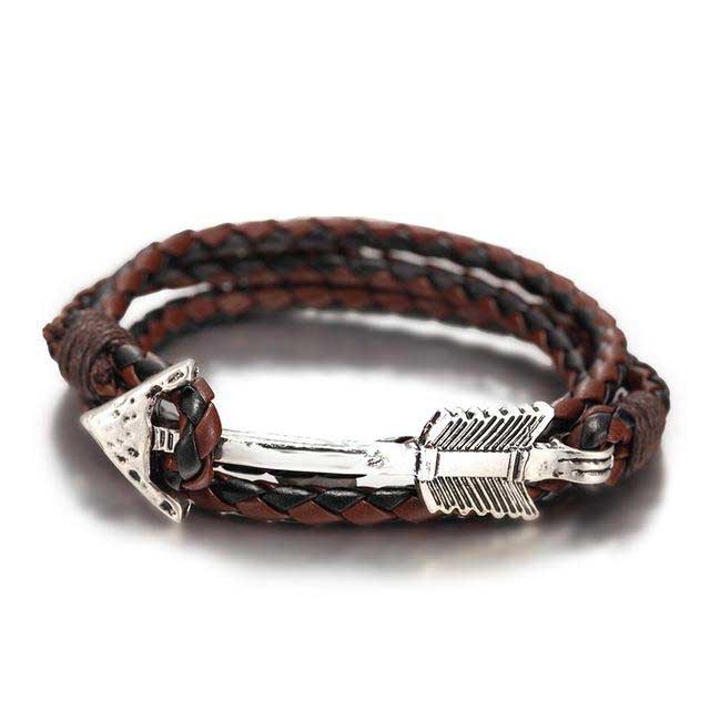 Bracelet Viking cuir et flèche argent et chocolat