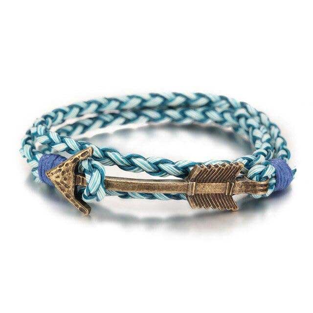 Bracelet Viking cuir et flèche bronze et azur