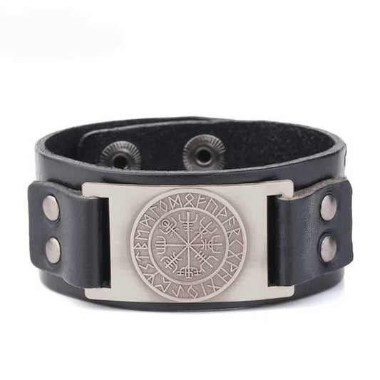 Bracelet en cuir Vegvisir argent