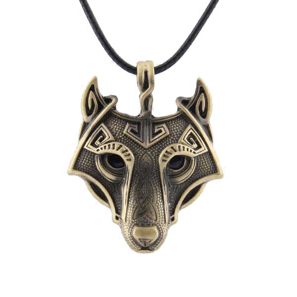 Collier Viking Loup Fenrir en or sur fond blanc