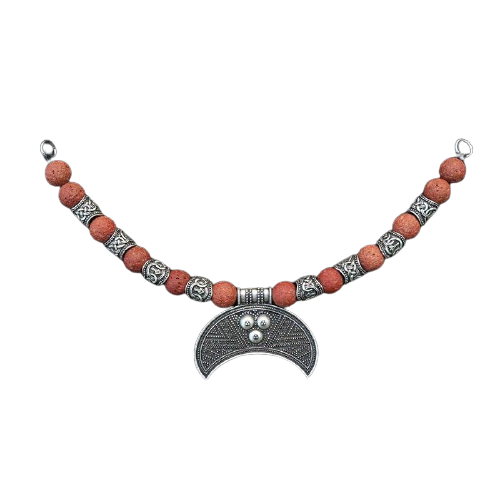 Collier viking en perles de lave rouges