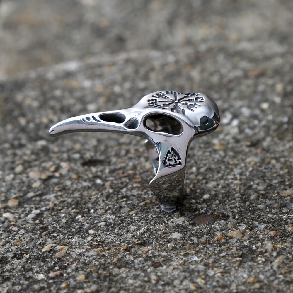 Bague argent corbeau pointue