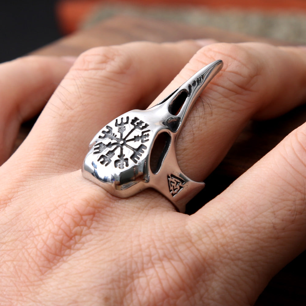 Bague corbeau valknut