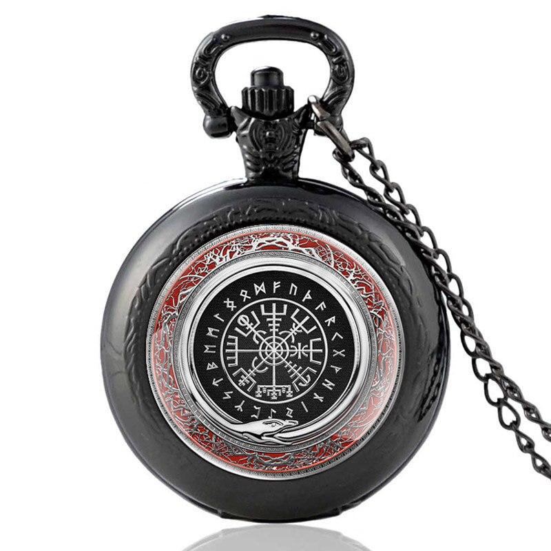 Montre à gousset viking boussole runique noire face