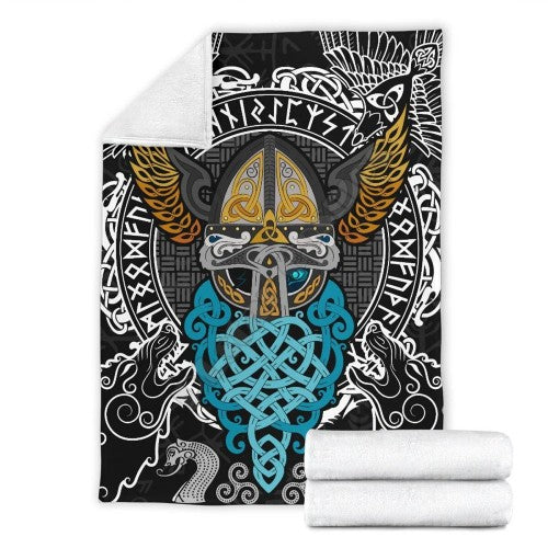 Viking Fleece Blanket Viking Tree Of Life Mjolnir Fenrir Raven