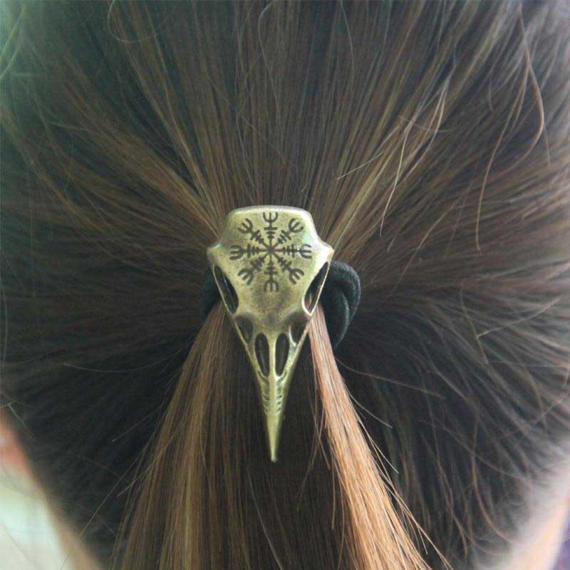 Élastique à cheveux viking Tête de Corbeau or