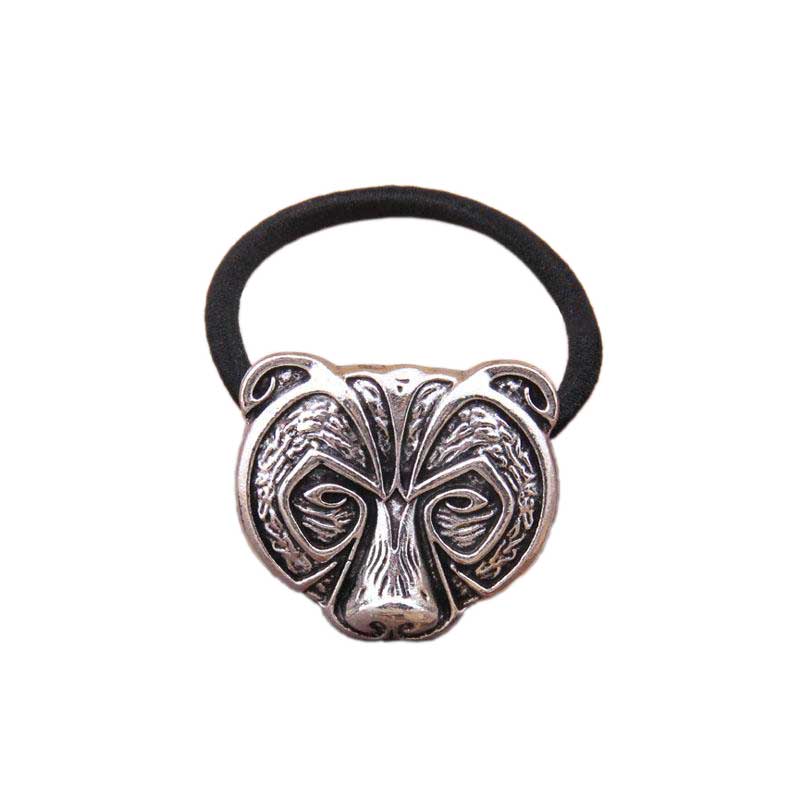 Élastique à cheveux viking tête d'ours argent