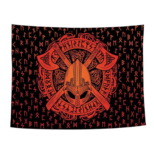 Tapis mural viking casque et haches