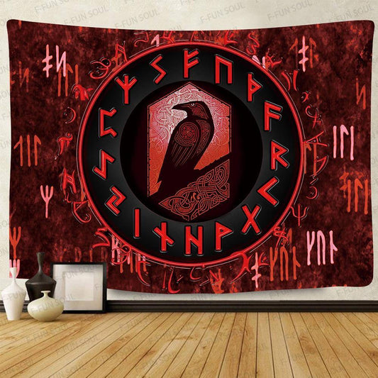 Tapis mural viking Hugin avec fond