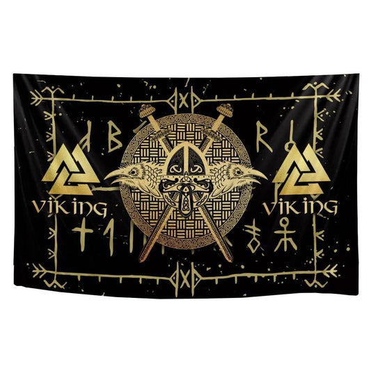 Tapis mural viking runes et bouclier