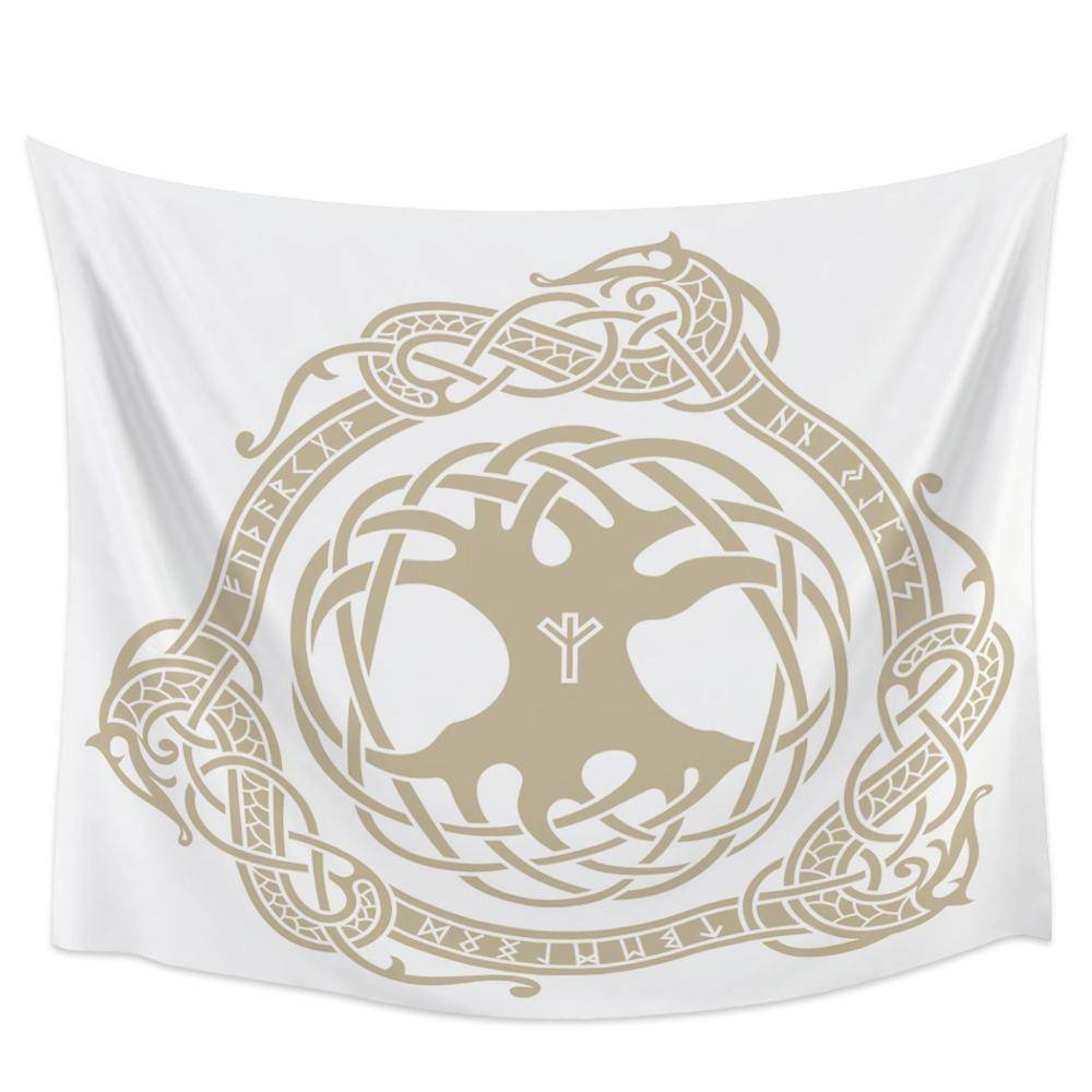Tapis mural viking yggdrasil beige