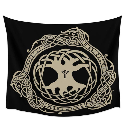 Tapis mural viking yggdrasil noir