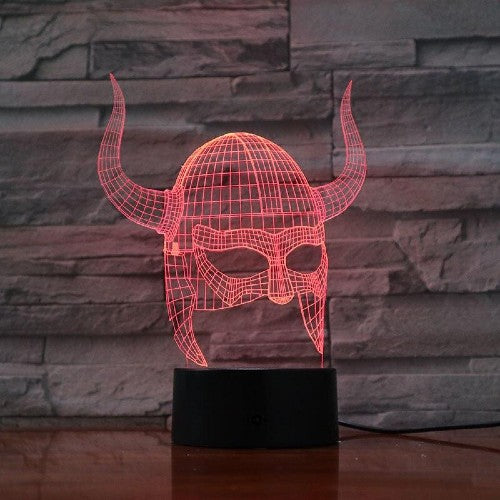 Lampe Viking 3D Casque à Cornes Rouge